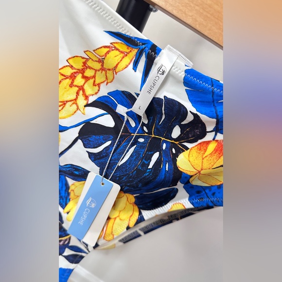 Cupshe Blue and Yellow Leaf Print Bikini Bottom - Picture 2 of 3